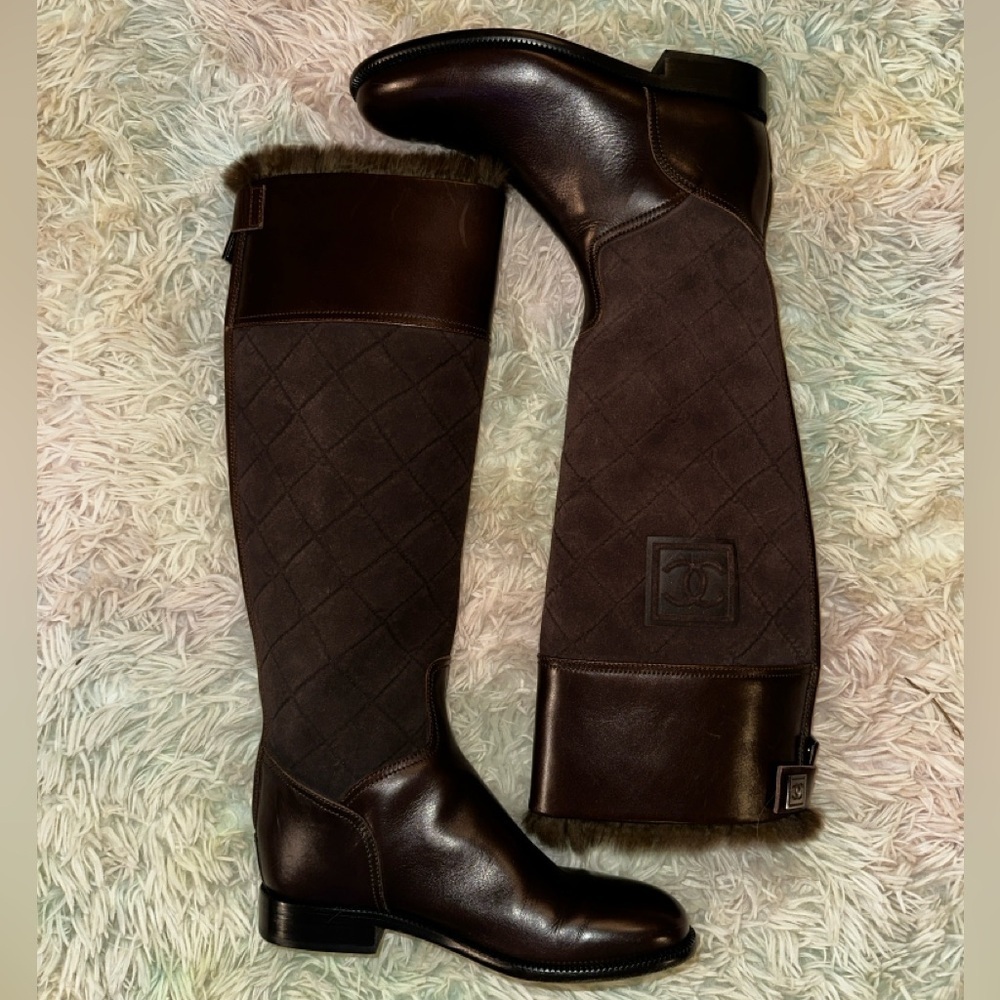 Chanel Suede & Leather Riding Boots in Espresso Brown Size 36.5 - Picture 3 of 15